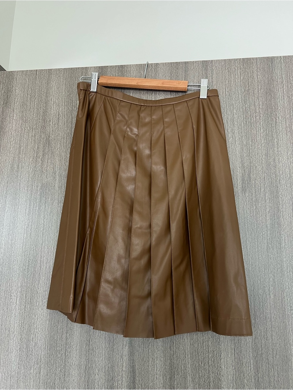 Marc Cain Chocolate Brown Faux Leather A-Line Pleated Skirt